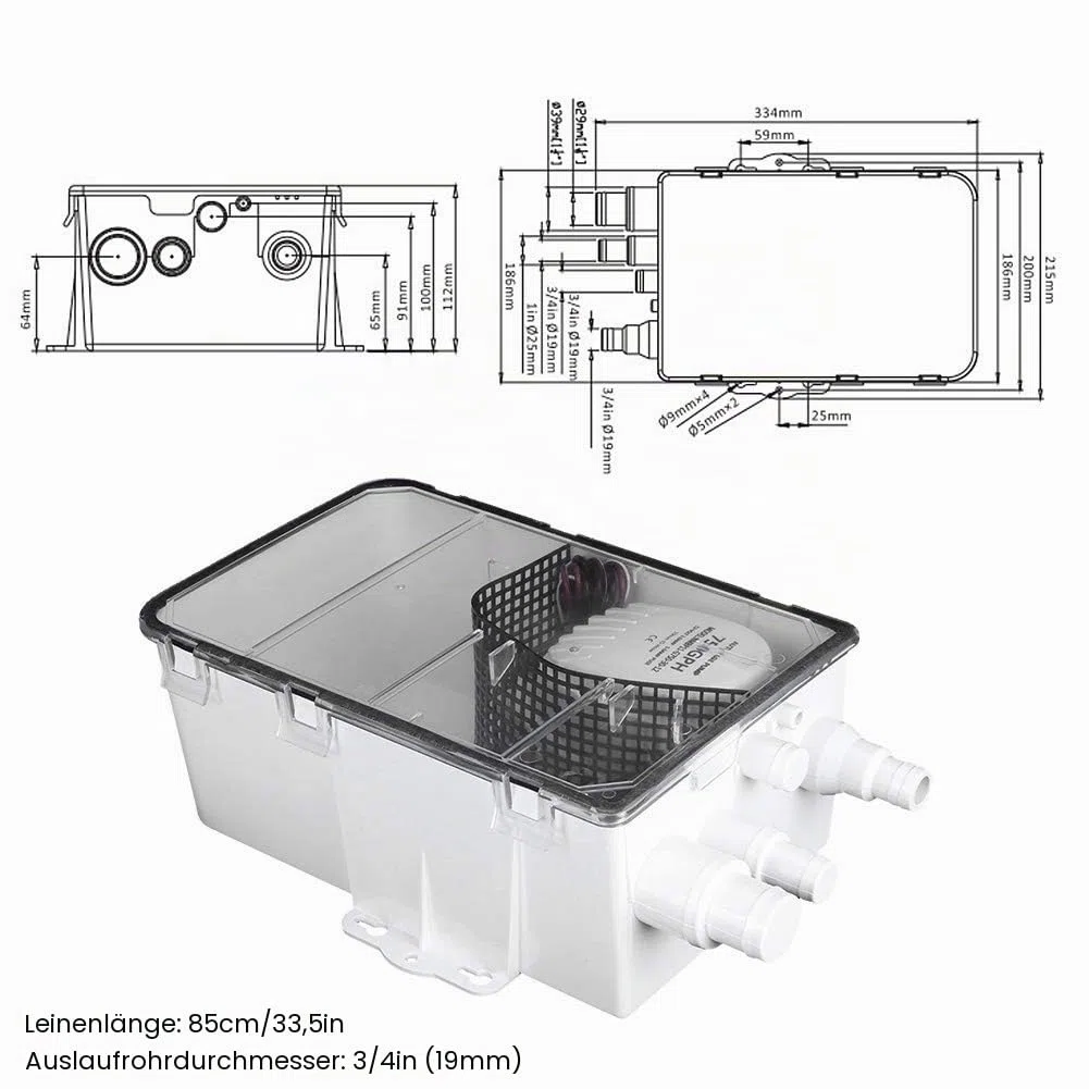 Duschwannenpumpensystem Abflusskit-System System mit mehreren Anschlüssen Einlassboot RV Bilge 12V 750GPH duschpumpen duschwannenpumpensystem
