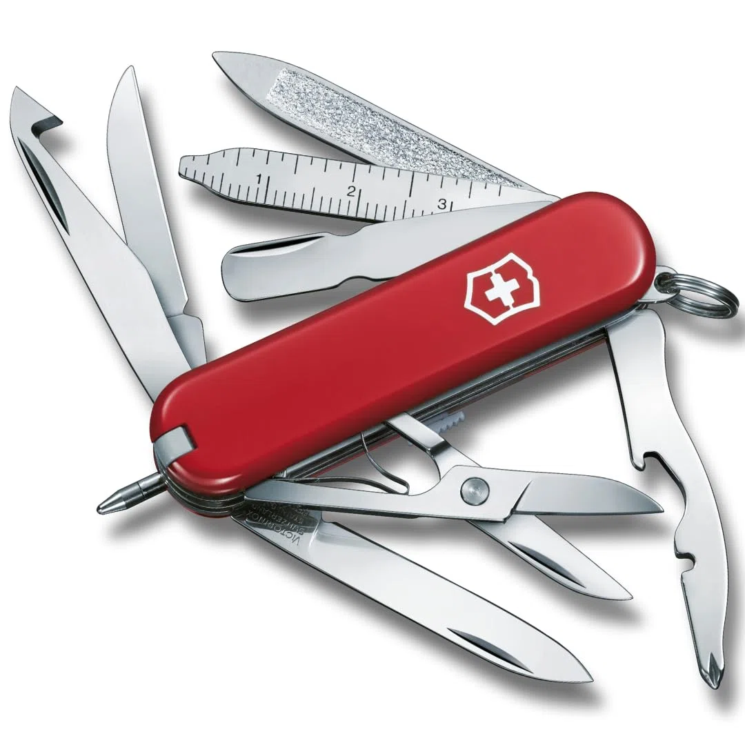 Victorinox Schweizer Taschenmesser Mini Champ, Klein, 18 Funktionen, Swiss Made, Multitool mit Brieföffner, Kapselheber, Drahtabisolierer, Rot