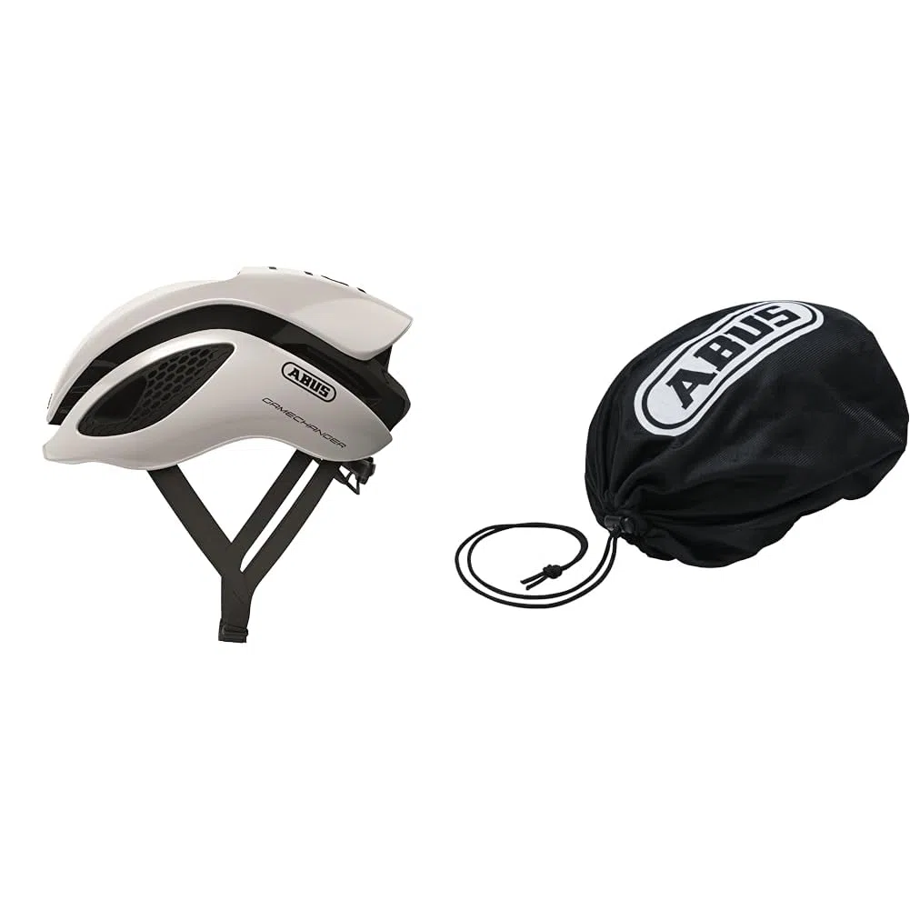 ABUS Unisex Fahrradhelm, Weiß (Polar White), L (59-62 cm) & Unisex – Erwachsene Helmtasche Helm Zubehör, Velvet Black, Universal