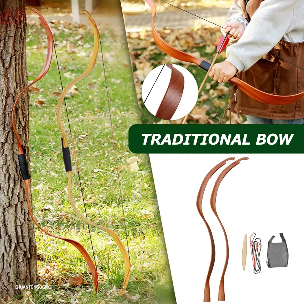 Traditioneller Langbogen Takedown Recurve Bogen 20lbs Handgemachter Holzbogen Bogenschießen Bogen und Pfeil Set Jagdbogen