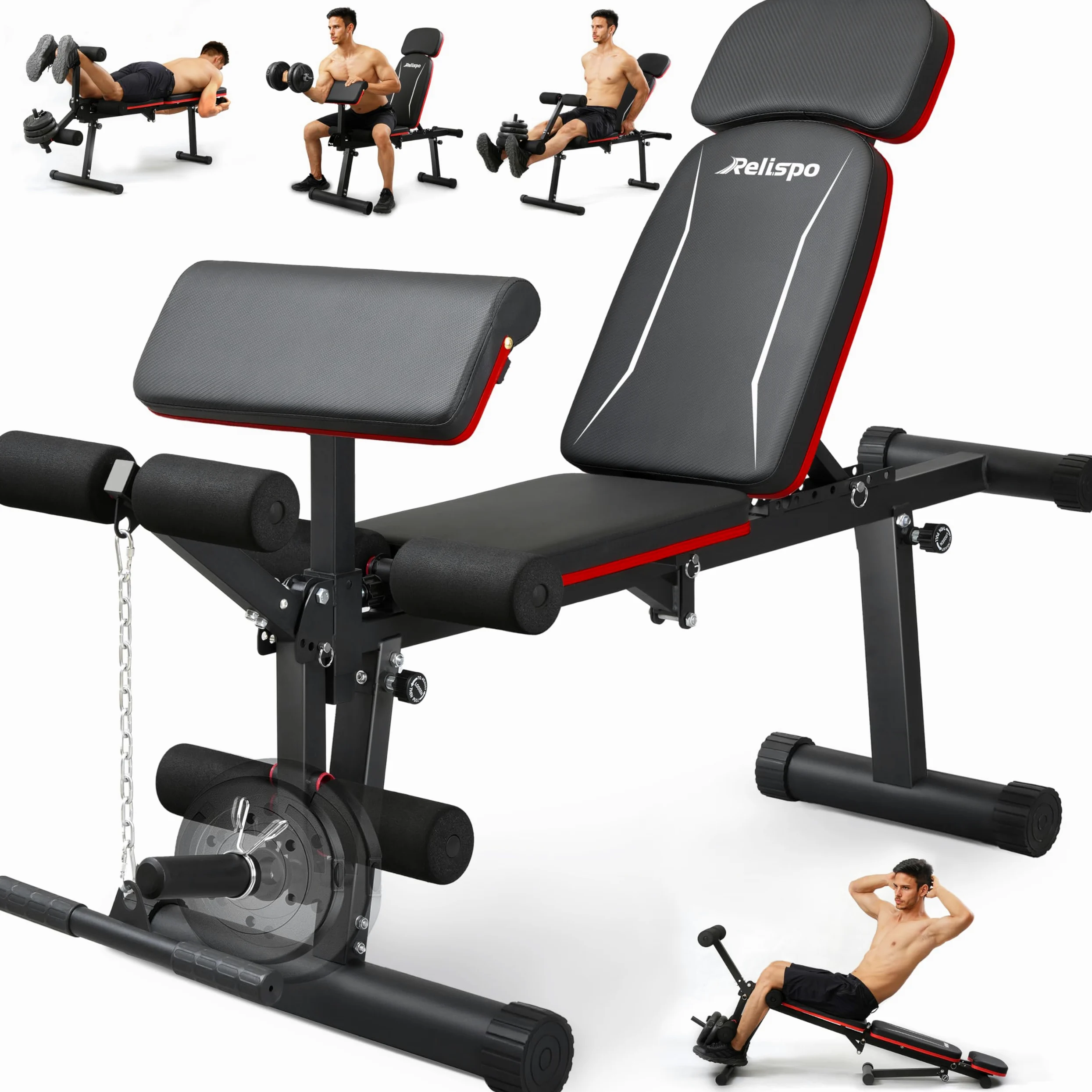 Verbesserte Verstellbare Hantelbank, 9 Rückenpositionen & Klappbar, 550 KG Belastbarkeit Schrägbank, Fitnessbank für Ganzkörper-Krafttraining & Große Männer | Faltbare Trainingsbank, flache Neigung, 9 Rückenpositionen, Preacher-Pad, Ganzkörper-Krafttraini