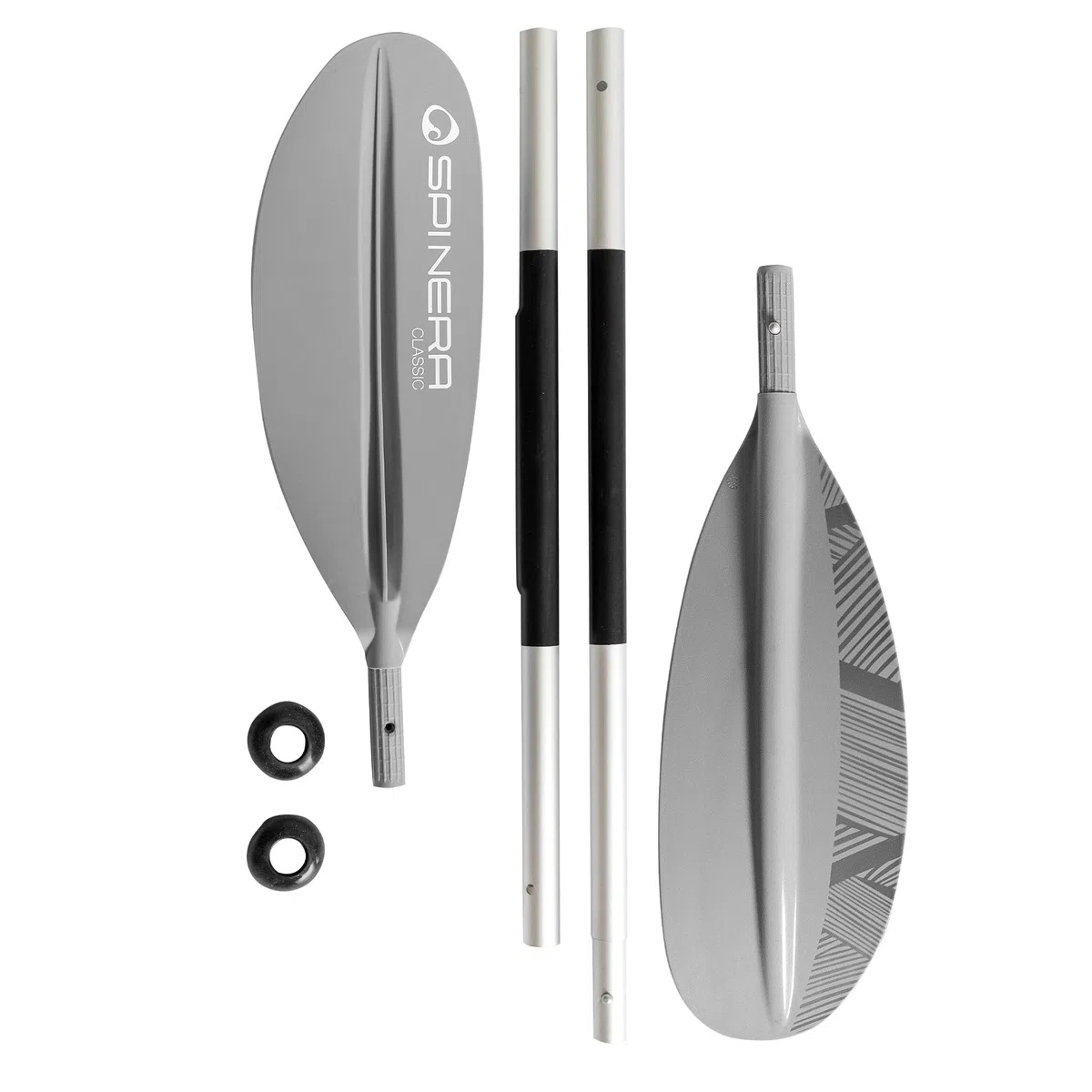 SPINERA Kajak Paddel Classic 240cm – 4-teilig, Aluminium Schaft, PP+40% FG Schlagblatt, zerlegbar & leicht – für Einsteiger & Fortgeschrittene– Farbe Grey – Robustes Allround Paddle
