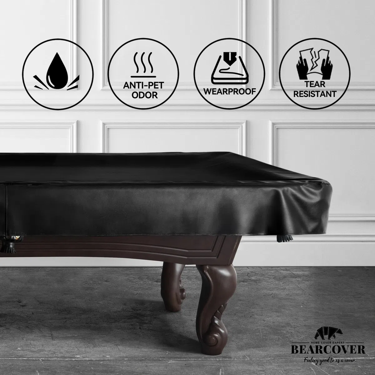 Heavy Duty Leatherette Billiard Pool Table Cover, Waterproof & Tearproof Cover for Pool Table 7/8/9FT (8FT Black/Faux Lambskin)