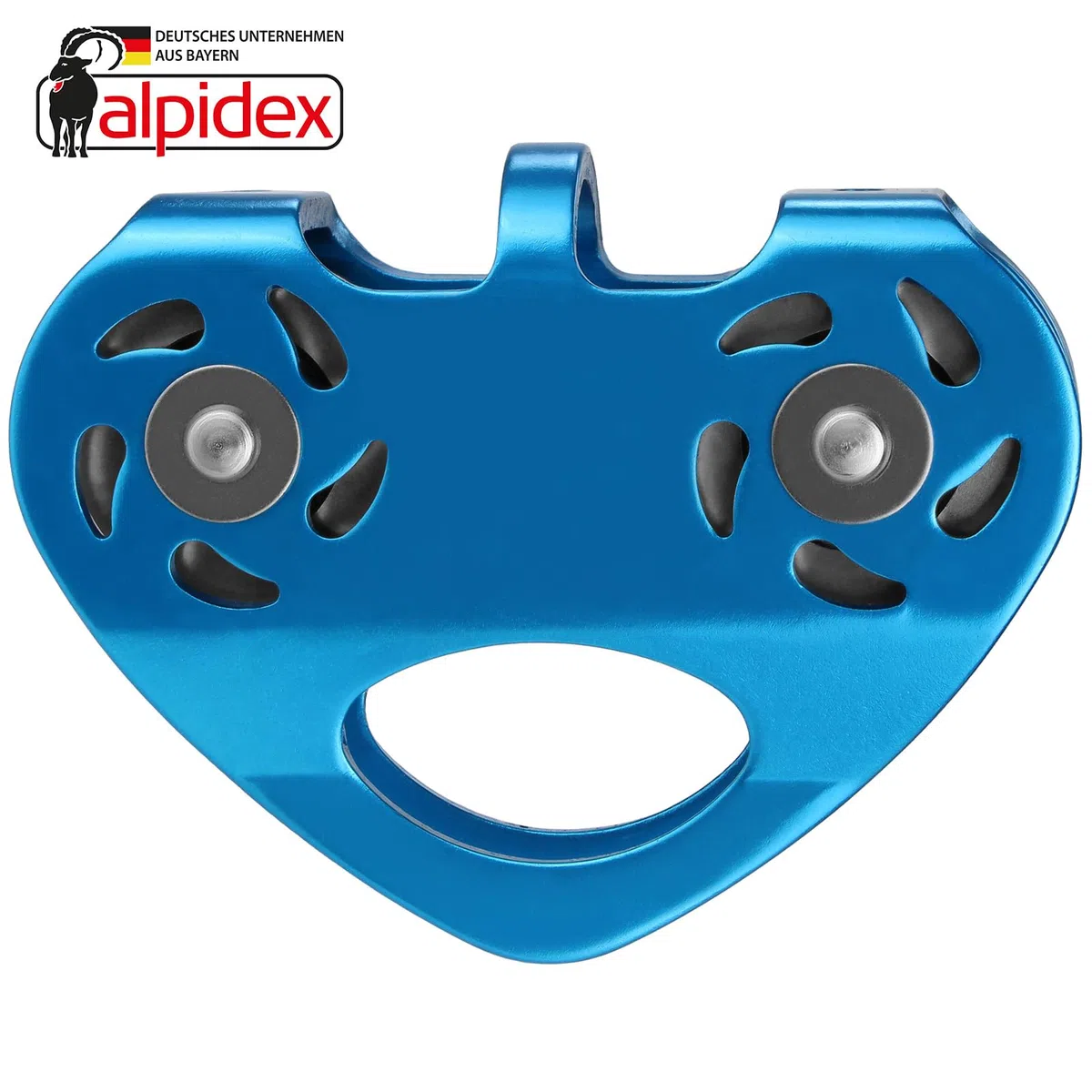 ALPIDEX Tandemrolle Seilrolle 20 kN | Umlenkrolle | Tandem Pulley | Norm EN12278 | Kugellager | Doppelte Rollen | Stahlseile bis 12 mm Ø | Textilseile bis 13 mm Ø | Doppelseilrolle - Farbe: blau
