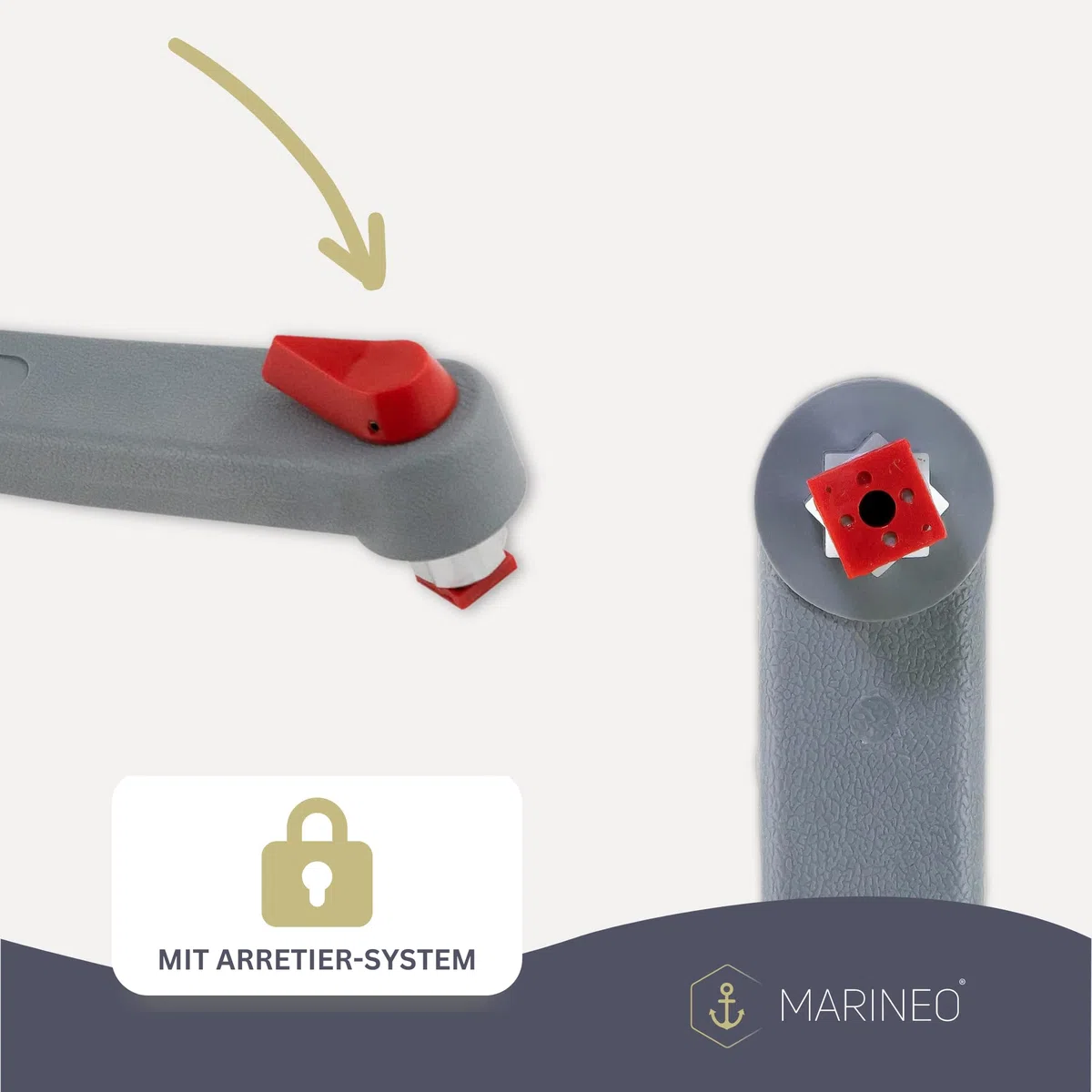MARINEO Winschkurbel Winch Winchkurbel - Kurbel mit Arretierung, grau rot