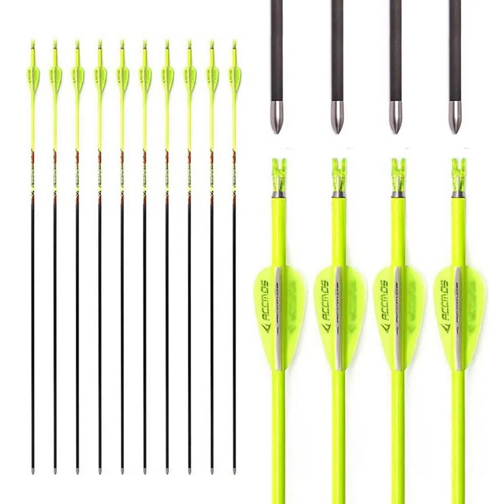 12Stück Gelb Carbon Pfeile, ID 4,2mm Spine 400 500 600 700 800 900 1000, für Recurve Bogen Compound Bogen Jagd Bogenschießen Übung