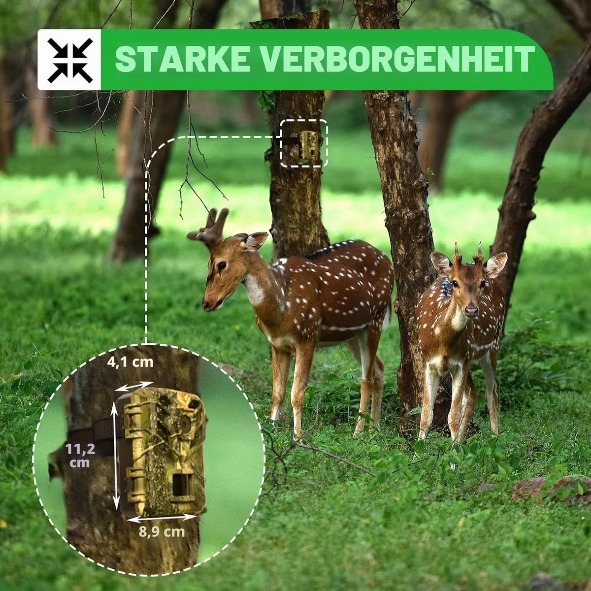 Coolifepro WLAN-Fotofalle Bluetooth, Mini 32 MP 1080P Jagdkamera mit IR Nachtsicht wasserdicht IP66 Fotofalle mit 32 GB SD-Karte für die Überwachung der Wildtiere