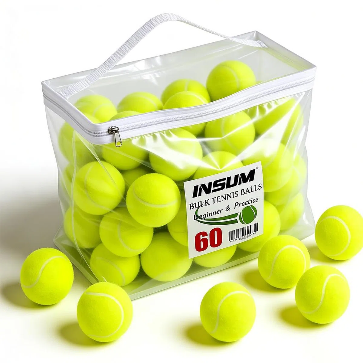 INSUM Tennisbälle für Anfänger, 30/60/120 Stück, hohe Elastizität, Übungs-Tennisbälle mit Netztaschen, tragbar für Haustier, Hund, Outdoor-Spielen, Training, Apportieren