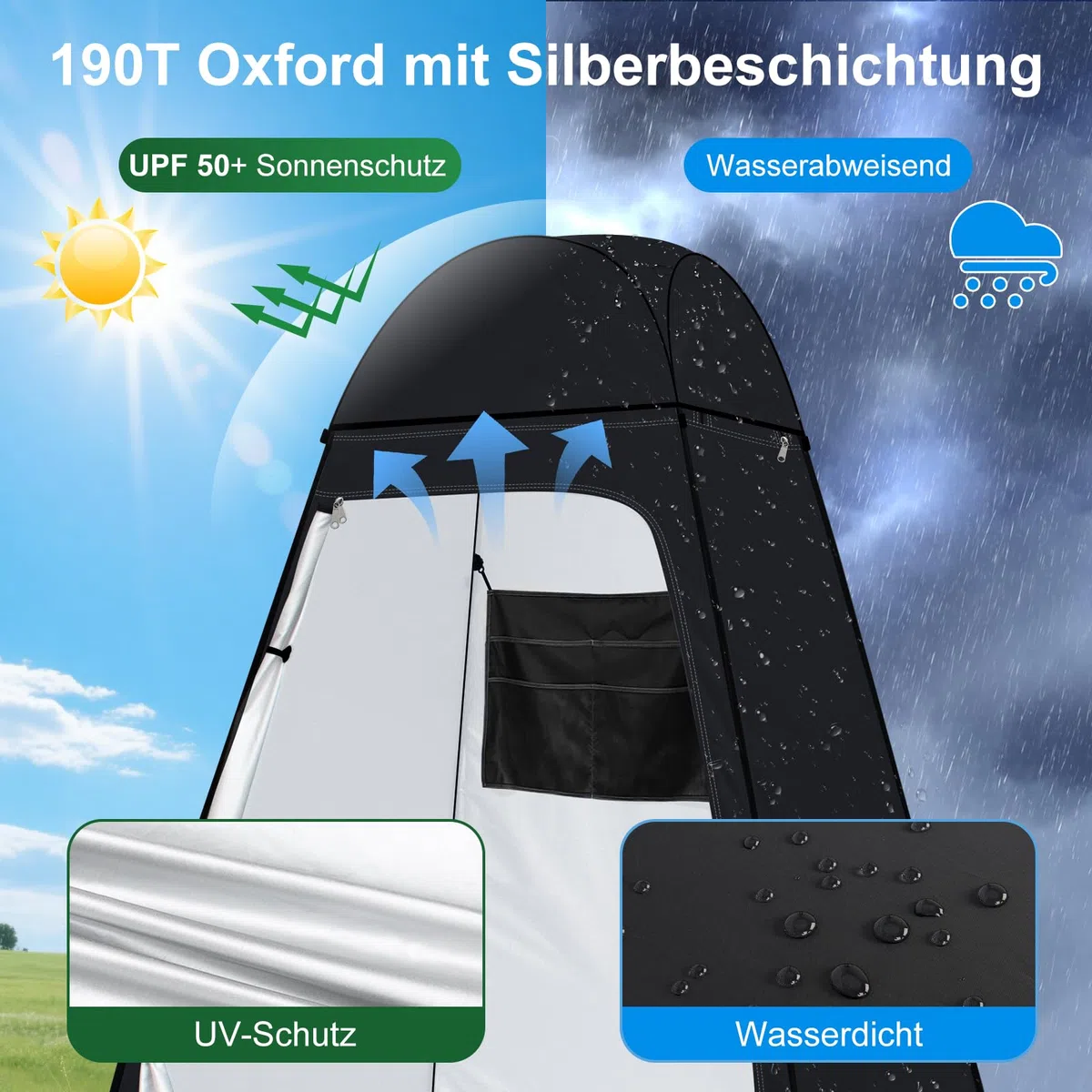 Pop Up Duschzelt Camping anngrowy Toilettenzelt mit Regenschutz und Fenstern, UV50+ Tragbares Umkleidezelt Privatsphäre Toilette Umkleidekabine, Sichtschutz Zelt für Outdoor Wandern Strand