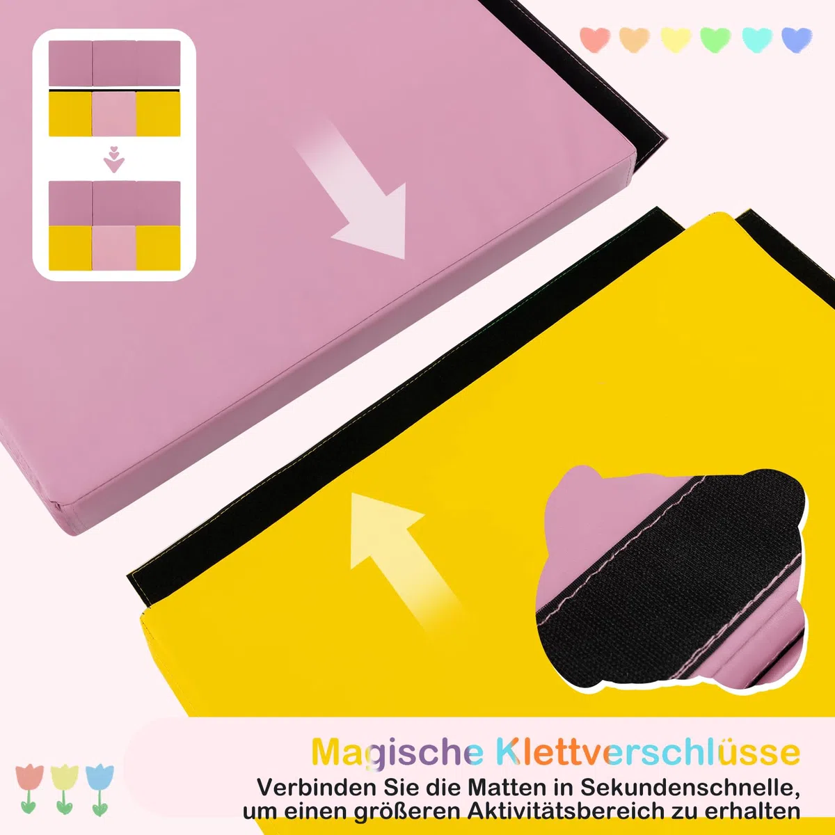 GOPLUS Weichbodenmatte, 180 x 60 x 5 cm Turnmatte rutschfest mit Klettverschlüssen & Tragegriffen, Gymnastikmatte klappbar aus Kunstleder, Turnmatte zum Trainieren von Gymnastik & Yoga