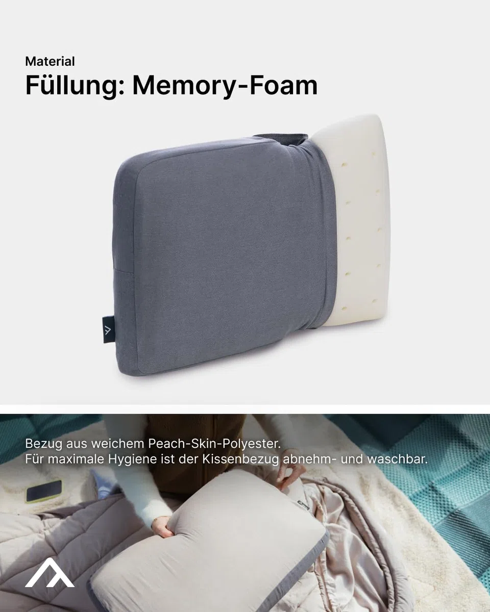 qeedo Comfort Pillow - Max, kompaktes Reisekissen aus Memory Foam (55 x 35 cm) komprimierbar, waschbarer Bezug aus Polyester, Kissen für Camping, Hotel, Ferienwohnung, Home-Bereich
