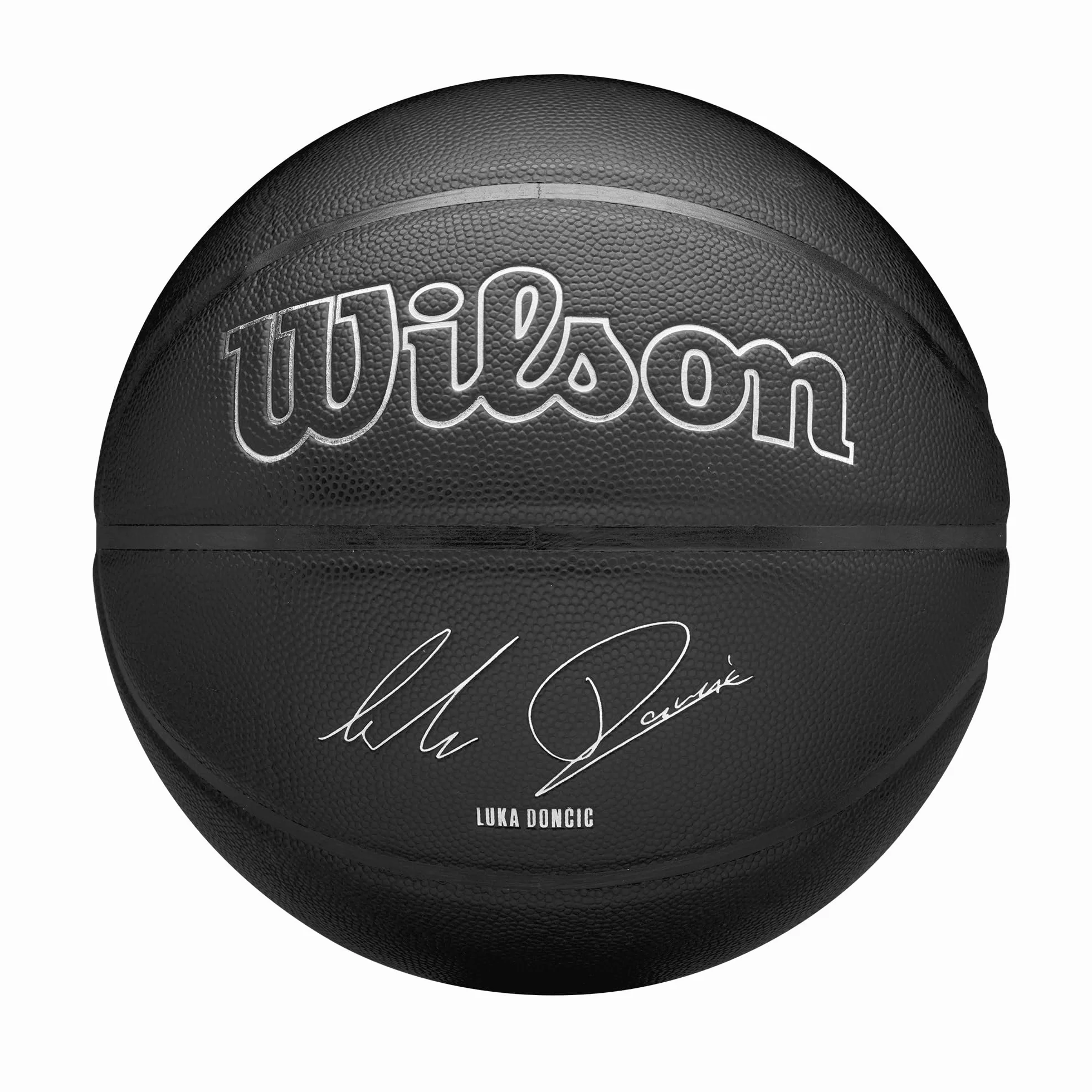 Wilson NBA Player Evergreen Basketball, Mit Pure Feel Bezug, Ideal Für Spiele Im Freien, Wetterfest, Spieler: Dončić, Farbe: Schwarz, Größe: 7