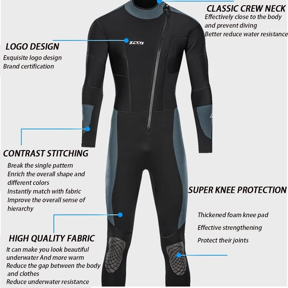 Herren Neoprenanzug, Ultra Stretch 5mm Neopren Einteiliger Warme Sonnencreme Neoprenanzug Frontreißverschluss Für Wassersport Badebekleidung Langarm, Zum Schwimmen/Schnorcheln/tauchen/s, XXL