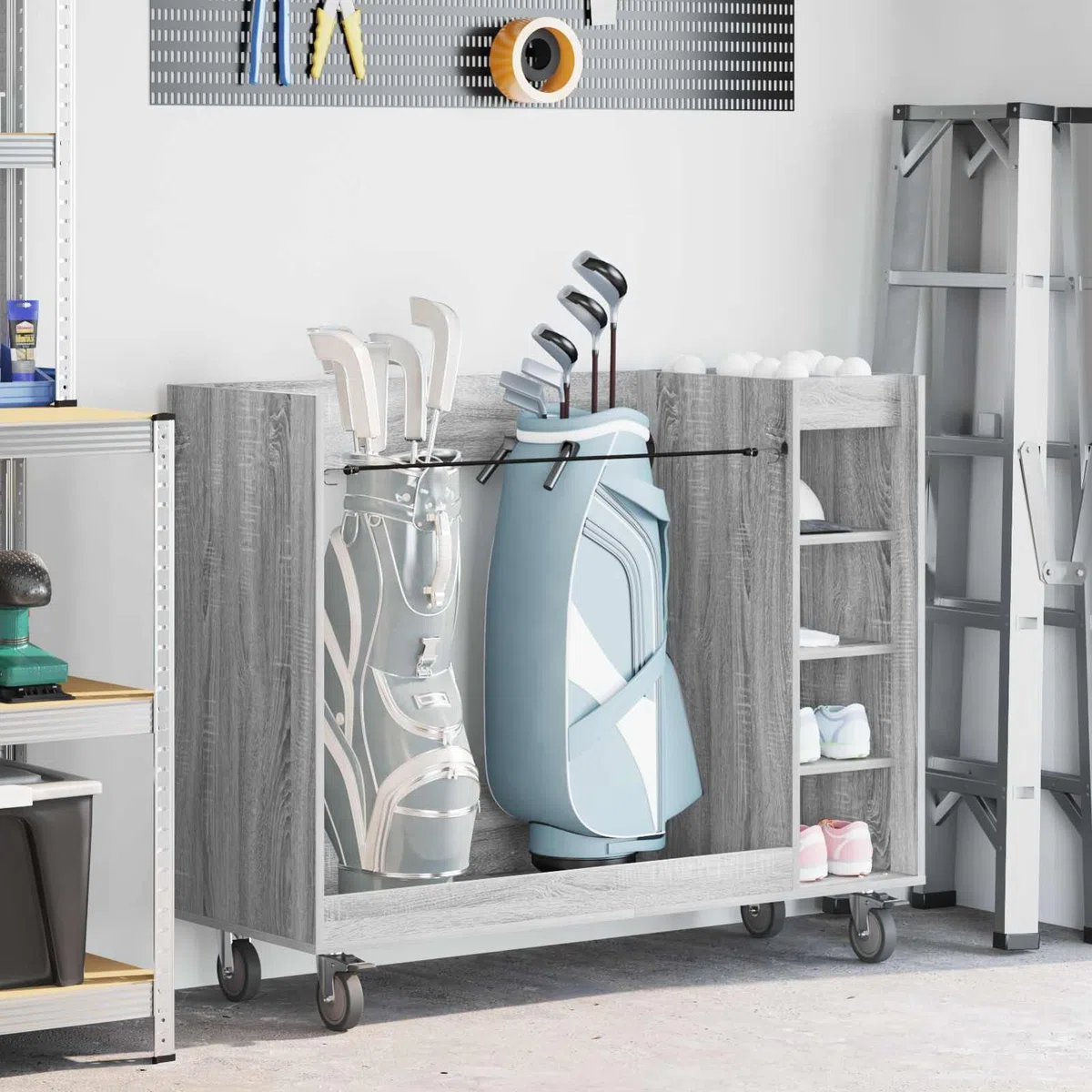 Gecheer Golf-Schrank Uni Grau, 120 x 45 x 98 cm, Holz, Stauraum für Golfzubehör, für Garage und Wohnraum
