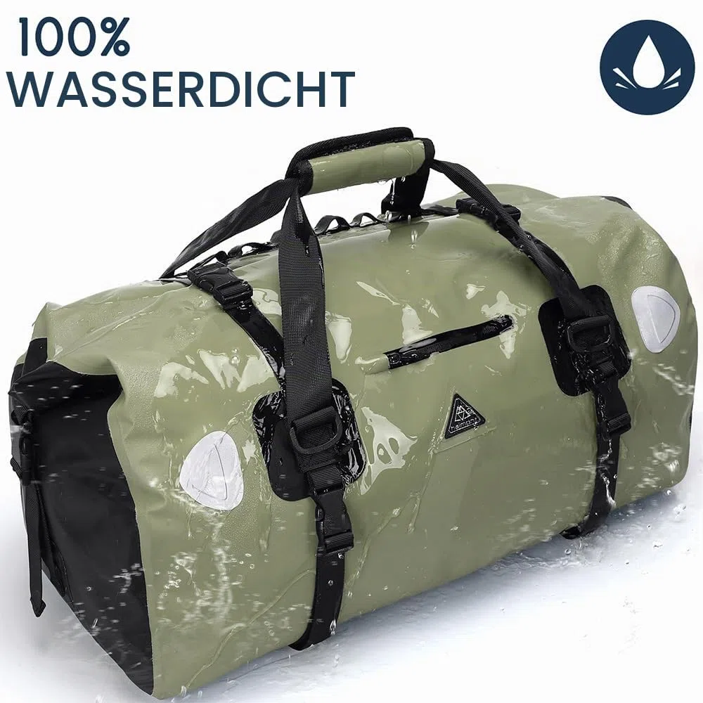 Wasserdichter Rucksack Dry Bag | wasserdichte Reisetasche Rucksack | Roll Top Seesack Wasserdicht für Camping, Motorrad Wasserfeste Tasche, wasserdichte Bootfahren, Kajakfahren, SUP, Army Green, 70L