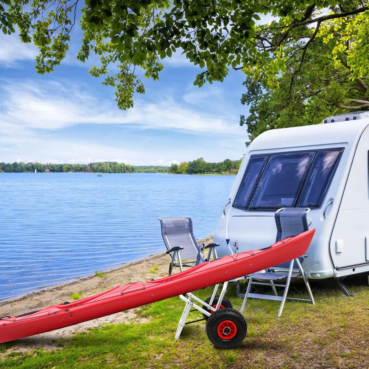 Fiqops Kajakwagen Aluminium, Kanuwagen Faltbare bis 80 kg,Transportwagen für Boote Kanu oder Kajak,Bootswagen mit Spannriemen,Tragbar Kajakwagen,Bootstrailer für Kanu und Kajakliebhaber,Kanu Trolley