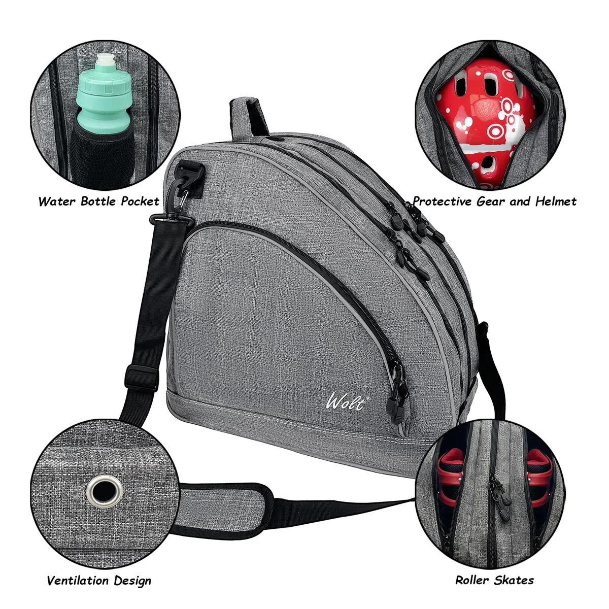WOLT Ice Skate Bag Roller Skate Bag | Inline Skate Bag, Premium Bag and Fashion Adjustable Shoulder Bag for Both Youth and Adults.