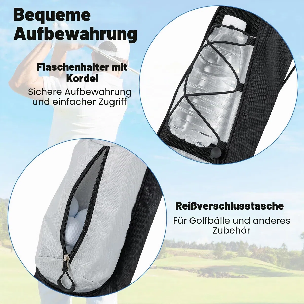 LIFEZEAL Golftasche, Reisetasche Leicht mit Ständer, 2 Fächer, Becherhalter, wasserdichte Tragetasche, Golf Pencil Bag für Damen und Herren