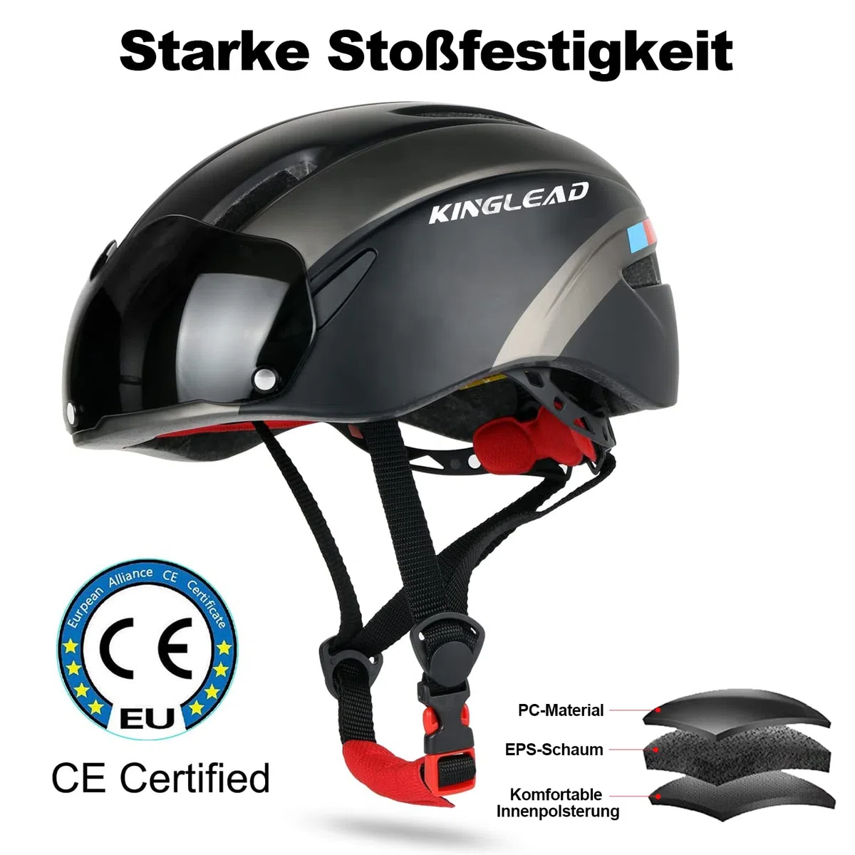 Fahrradhelm Herren Damen mit Abnehmbarem Magnetischem Visier, Ultraleichter Verstellbarer Bike Helm, Atmungsaktiver Radhelm für Erwachsene