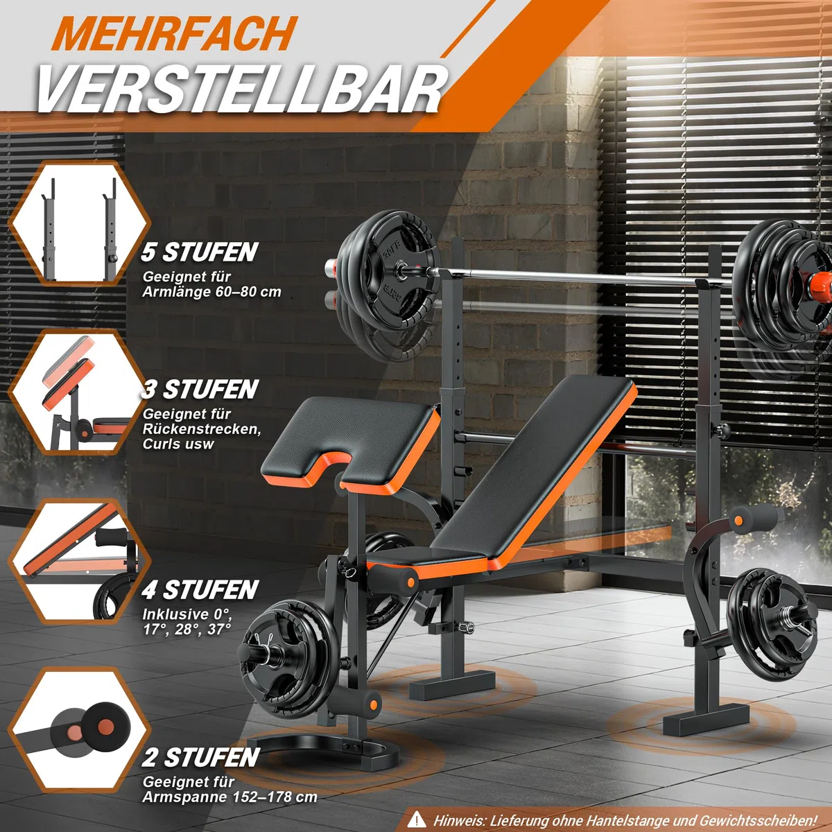 XDDIAS Hantelbank Verstellbar für Zuhause, Flach-/Schrägbank mit Squat Rack,Curlpult & Beinstrecker, Langhantelbank für Krafttraining, 350 kg Belastbarkeit