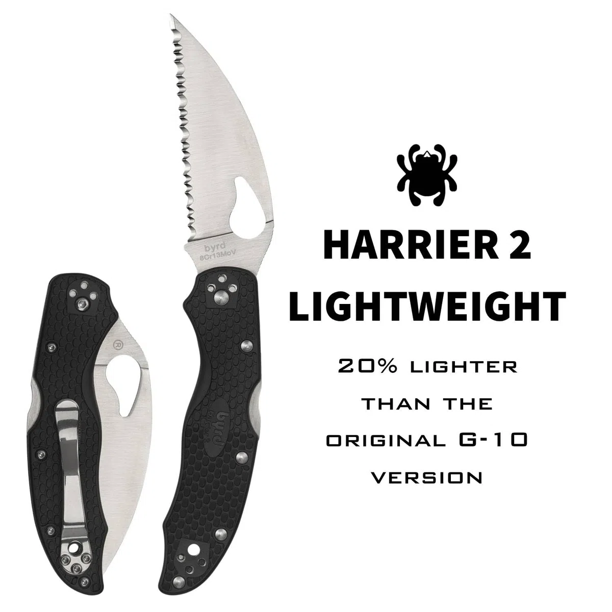 Spyderco Byrd Harrier 2 Lockback | 19,4 cm Gesamtlänge, 8,6 cm 8Cr13MoV-Stahlklinge, FRN-Griff, Rückenverriegelung, vollflächiges Mahlen