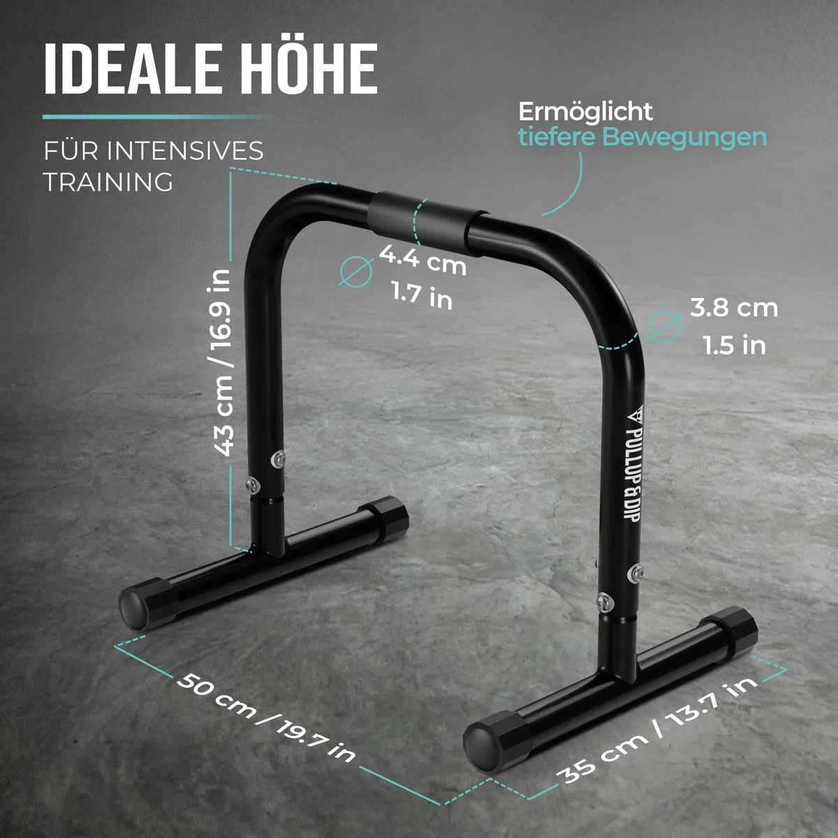 PULLUP & DIP Fitness Parallettes, Medium Minibarren aus Stahl, Handstand Barren mit extra breitem Griff für Calisthenics, Gymnastik und Turnen, In- und Outdoor