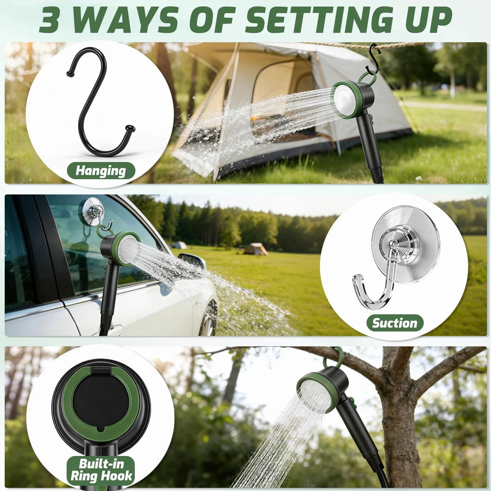 Campingdusche mit Pumpe, 8000mAh Camping Dusche mit Akku und Intelligenter Digitalanzeige, Tragbare Outdoor Mobile Dusche Set mit Duschkopf und 2m Schlauch für Camping Reisen Garten Autowaschen