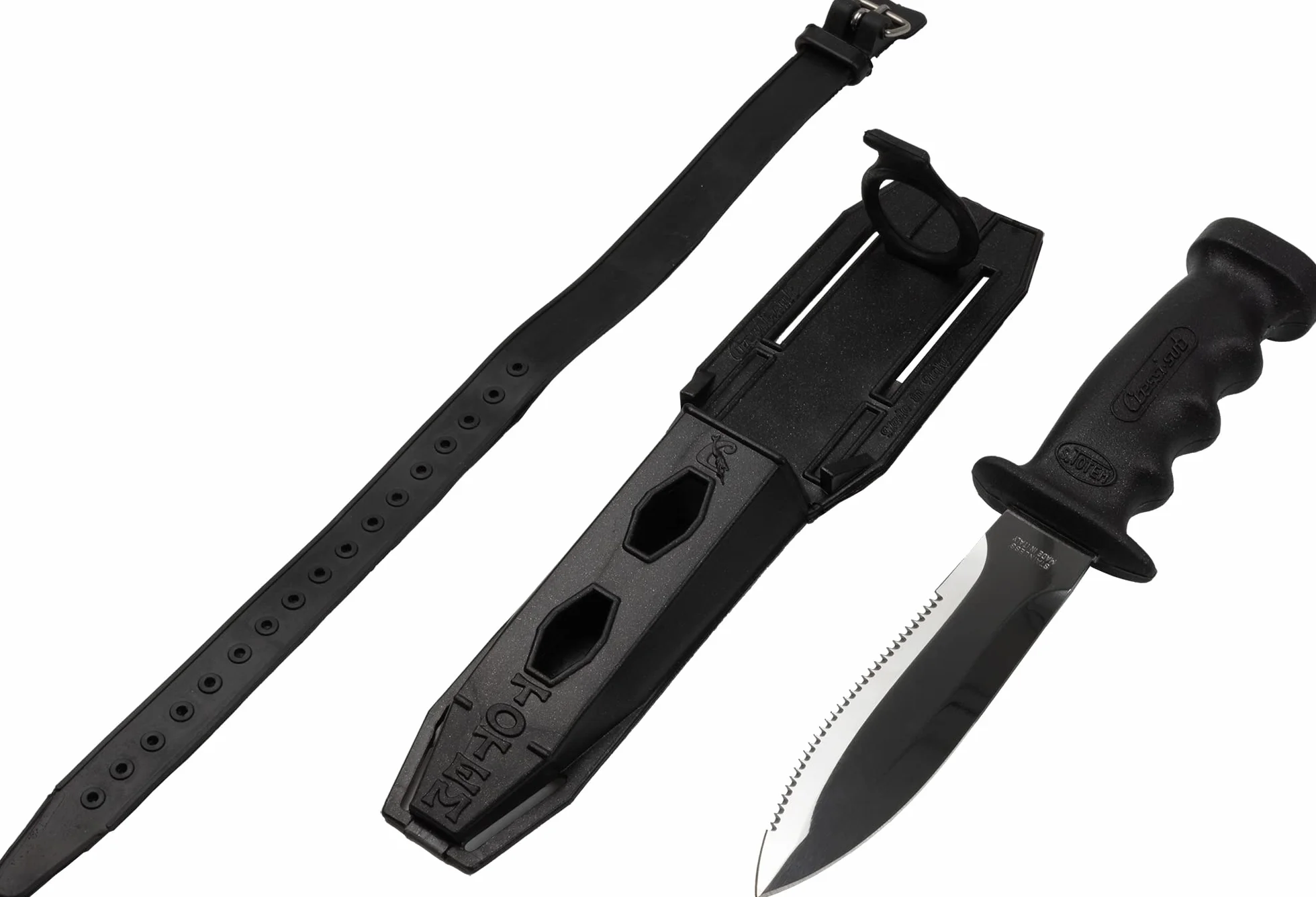 Cressi Supertotem - Tauchmesser Rettungsmesser Bootsmesser mit Glatter/Gezahnter 12,4 cm Klinge aus Rostfreiem Stahl, Anatomisches Diving Knife, Tauchermesser + Scheide + 2 Wadenriemen, Klinge 23,2 cm