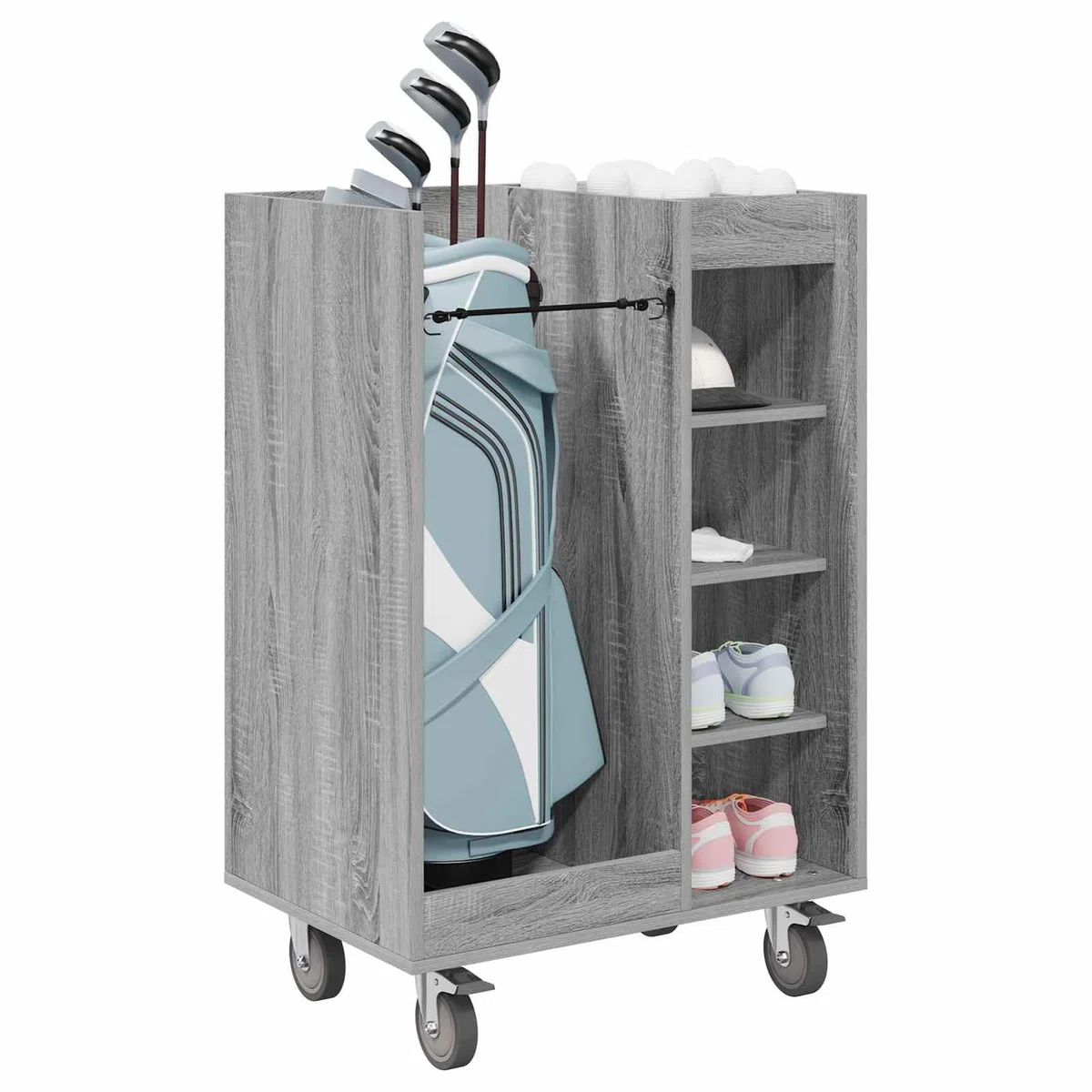 Gecheer Golf-Schrank Uni Grau, 65 x 45 x 98 cm, Holz, Stauraum für Golfzubehör, für Garage und Wohnraum