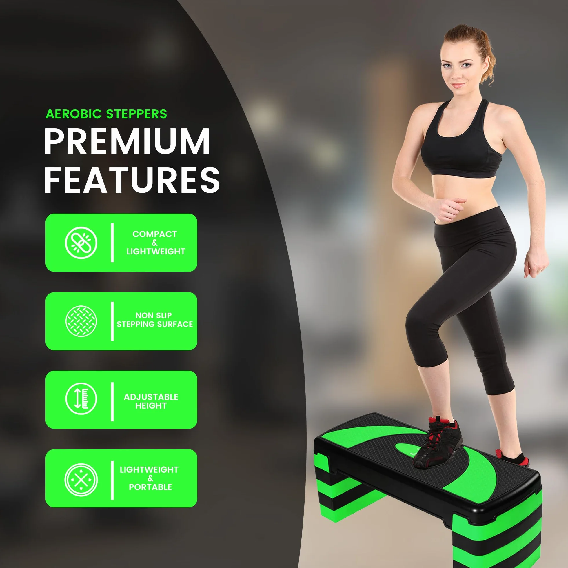 MAXSTRENGTH Fitness-Stepper für Training, 5-fach höhenverstellbar, 10 cm, 15 cm, 20 cm, 25 cm, 30 cm, rutschfeste Trittfläche für Aerobic-Übungen, Ausdauer, Cardio, Yoga, Routinen