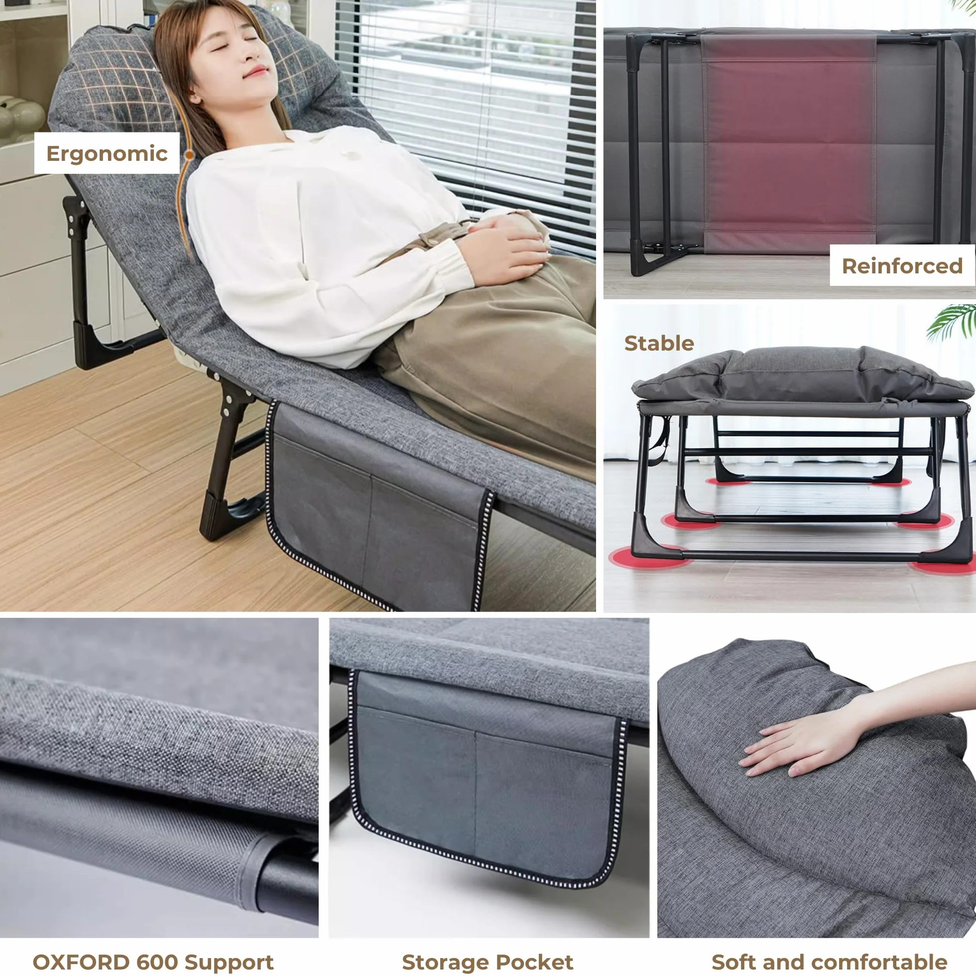 MAGIC SELECT Hängematte Campingbett.Gepolstertes Campingbett. Klappbares Campingbett. Feldbett. Reisebett mit Kissen, Tasche. Baumwolle und Leinen. Carbon-Ansatz (200 x 63 cm).