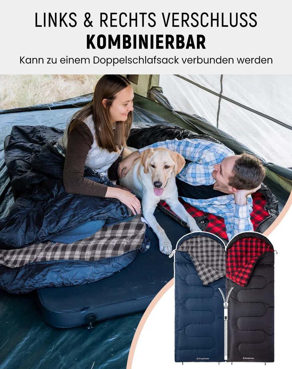 KingCamp Schlafsack für Erwachsene, Winter, Flanell, kompakt, 3-4 Jahreszeiten, Decke für Camping, Reisen, Zelte, Wandern, Outdoor, Indoor, 4 ℃ bis -15 ℃/230 x 90 cm