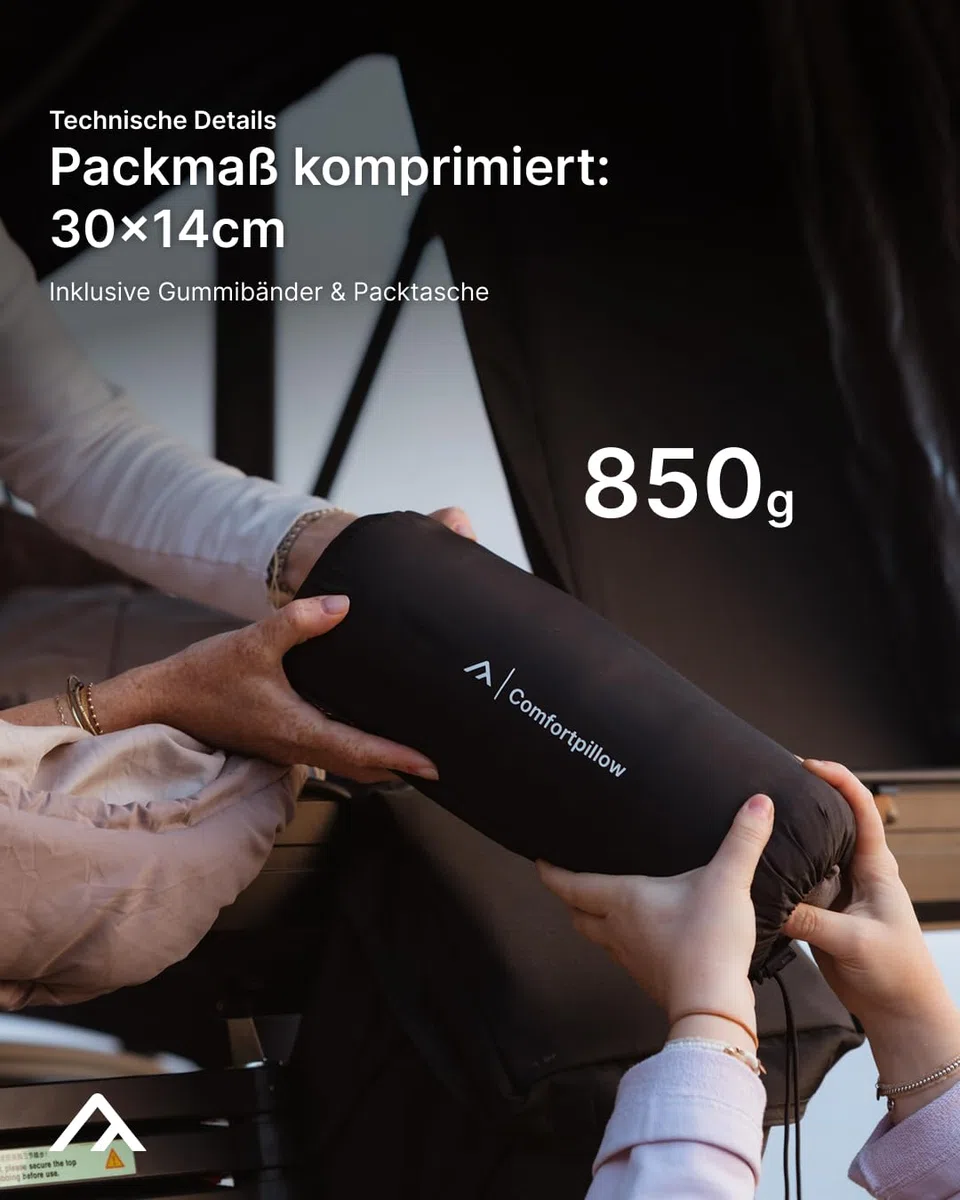 qeedo Comfort Pillow - Max, kompaktes Reisekissen aus Memory Foam (55 x 35 cm) komprimierbar, waschbarer Bezug aus Polyester, Kissen für Camping, Hotel, Ferienwohnung, Home-Bereich
