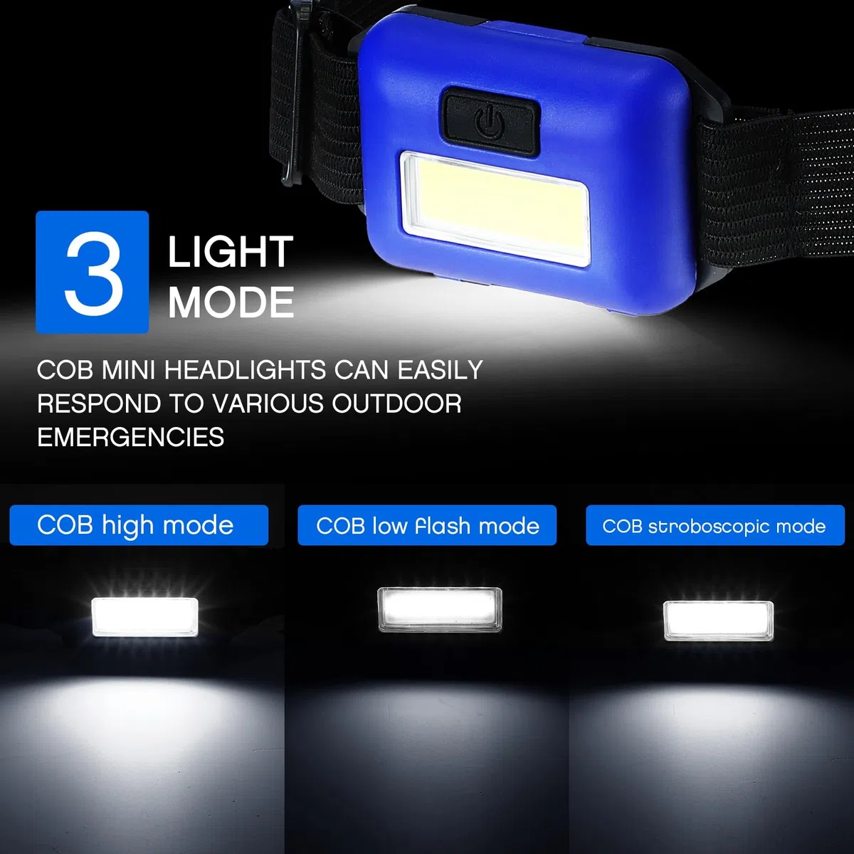 Glooglitter 96 Stück LED-Stirnlampe für Erwachsene und Kinder, 38 g, Stirnlampe mit 3 Modi, 288 AAA-Batterien, Stirnband, Taschenlampe, wasserdicht, Arbeitsscheinwerfer, COB-Kopflicht für Laufen,