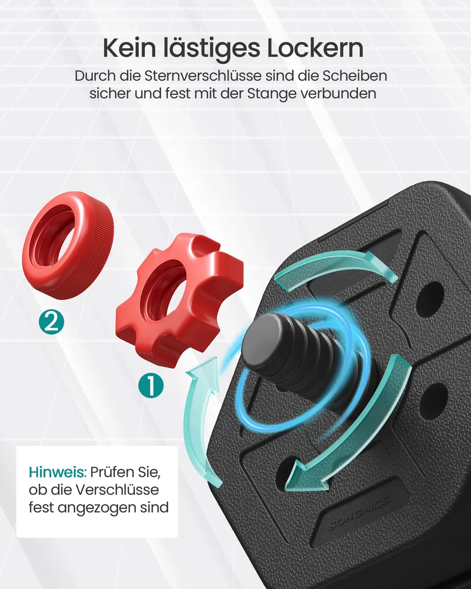 SONGMICS Hantelset, Hanteln mit Verbindungsstange, Hexagon, Kurzhantelset, 10 kg, 20 kg, 30 kg, 40 kg, für Workout, Fitnesstraining, Gewichtheben für Zuhause, Fitnessstudio