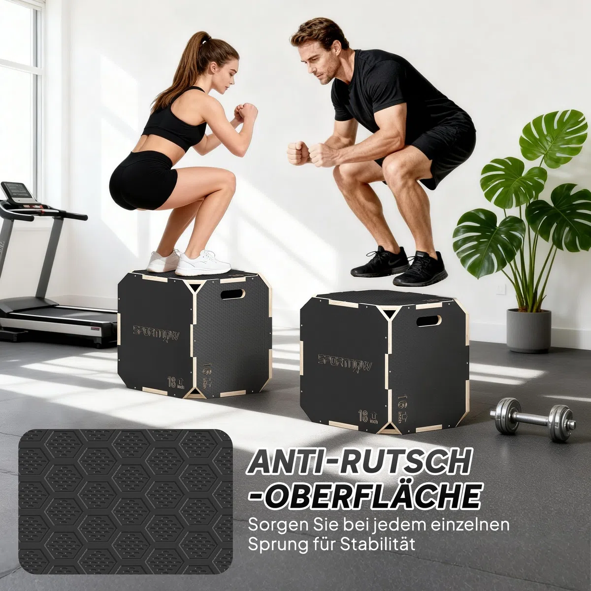 SPORTNOW 3-in-1 Plyo Box Plyometrische Sprungbox mit 3 Sprunghöhen Griffen Kantenfreie Step-Up Jumping Box Plyometric Platform Fitnessgerät für Plyometrisches Training Workout