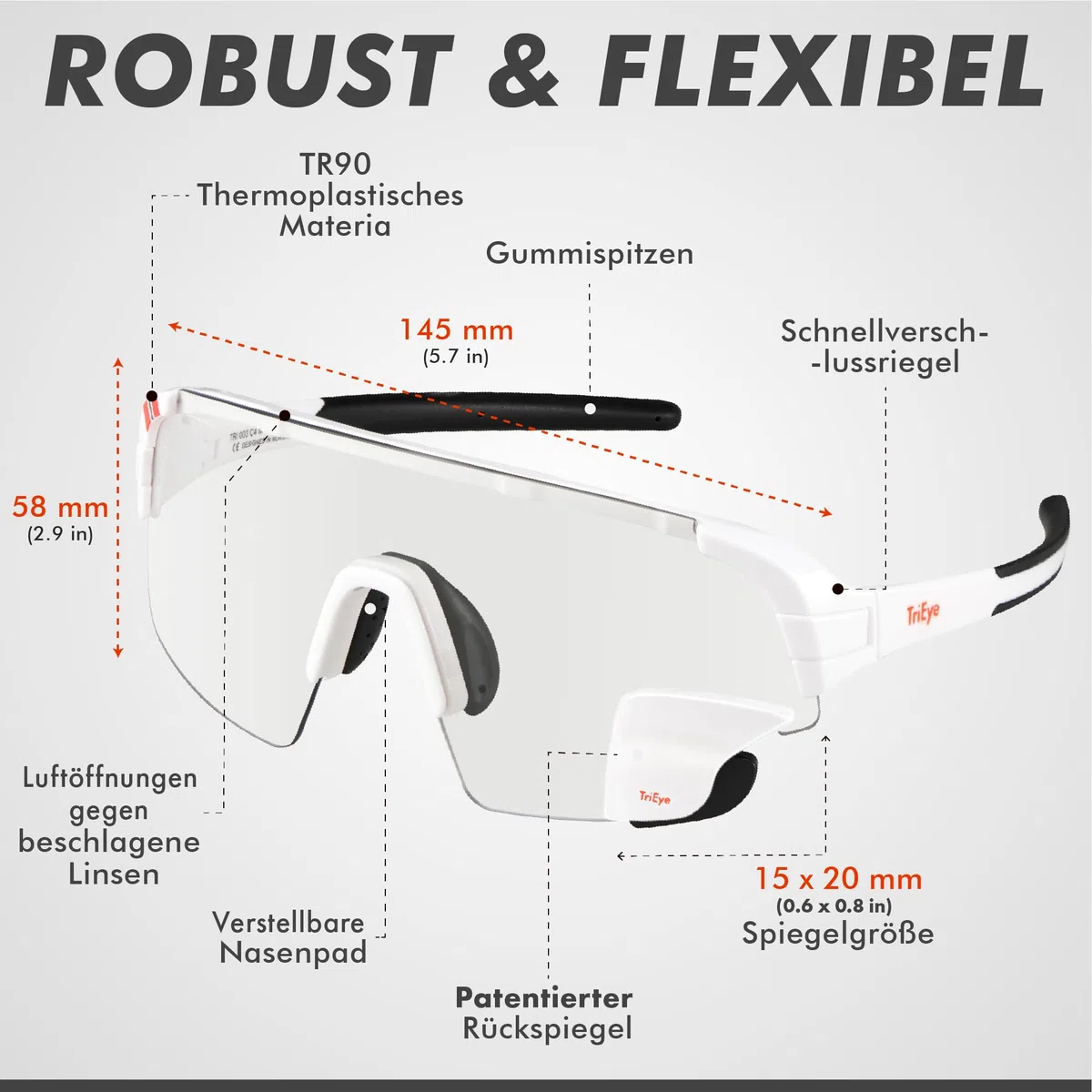TriEye Fahrradbrille Mit Rückspiegel Links – Selbsttönende Sportbrille Für Herren & Damen – Winddicht & UV400 Schutz – Rennradbrille Für Straße & Pendler – Fahrrad Zubehör