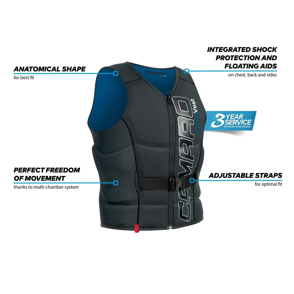 Camaro Comp Slasher Neopren Prallschutz Oberteil Wakeboard Kite Wasserski Black/Blue