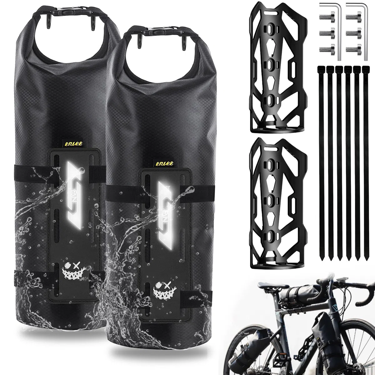 8.5L 2 Stück Gabeltaschen Fahrrad Wasserdicht Fahrradtasche Vorderrad mit Vielseitiger Halterung Rolltop Fahrrad Rahmentasche Bike Bicycle Bag für MTB Rennrad Ebikes Gravelbike Zubehör