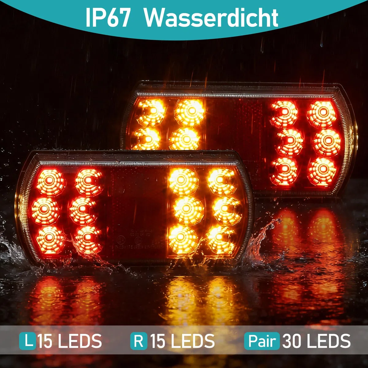 Rücklichter für Anhänger Led Anhängerbeleuchtung Set 12V 24V Anhänger Zubehör LKW Wohnwagen Rückleuchten Led mit Zulassung ECE IP67 Wasserdicht 4 Funktionen mit Reflektor & Bremslicht