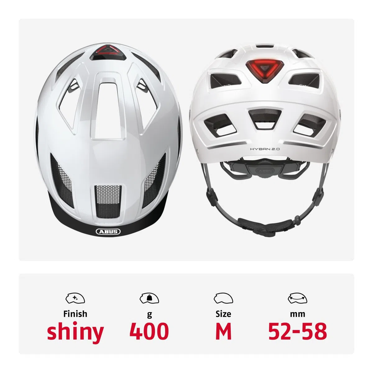 ABUS Stadthelm Hyban 2.0 - Fahrradhelm mit Rücklicht, ABS-Hartschale, guter Passform - für Damen und Herren