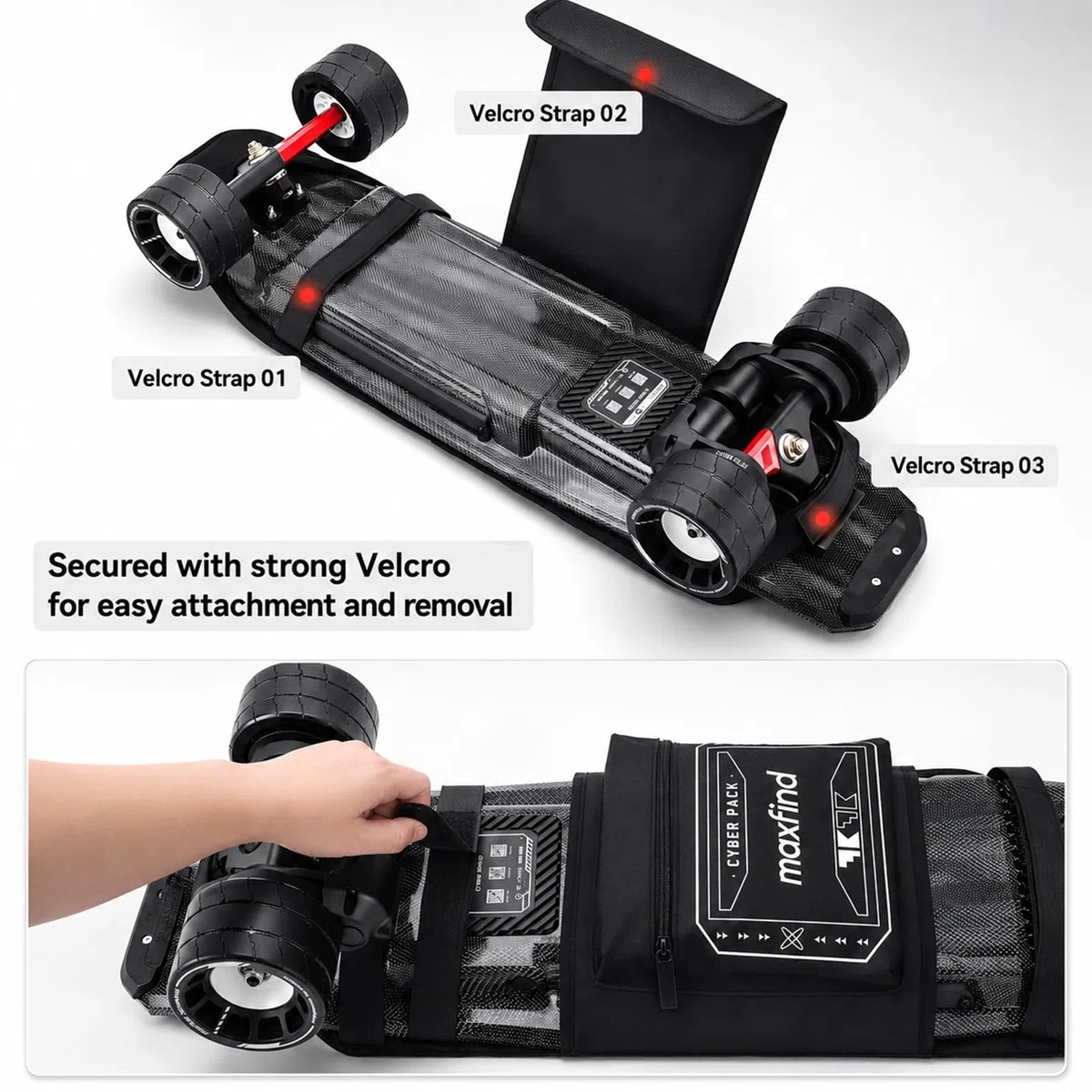 maxfind Professioneller Skateboard-Rucksack, wasserdicht, langlebig, multifunktional, Sporttasche für Elektro-Skateboard & Longboard, Pendler, Reiserucksack mit verstellbaren Trägern