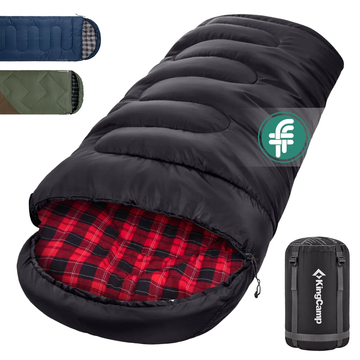 KingCamp Schlafsack für Erwachsene, Winter, Flanell, kompakt, 3-4 Jahreszeiten, Decke für Camping, Reisen, Zelte, Wandern, Outdoor, Indoor, 4 ℃ bis -15 ℃/230 x 90 cm