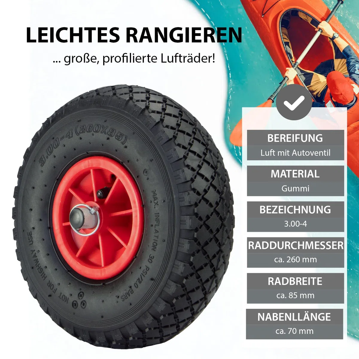 TRUTZHOLM Kajakwagen klappbar aus Aluminium mit Schaumstoff-Polsterung Lufträder Kanuwagen bis 80 kg Transportwagen für Wassersportgeräte Kajakwagen SUP Wagen Bootswagen Surfwagen inkl. Spannriemen