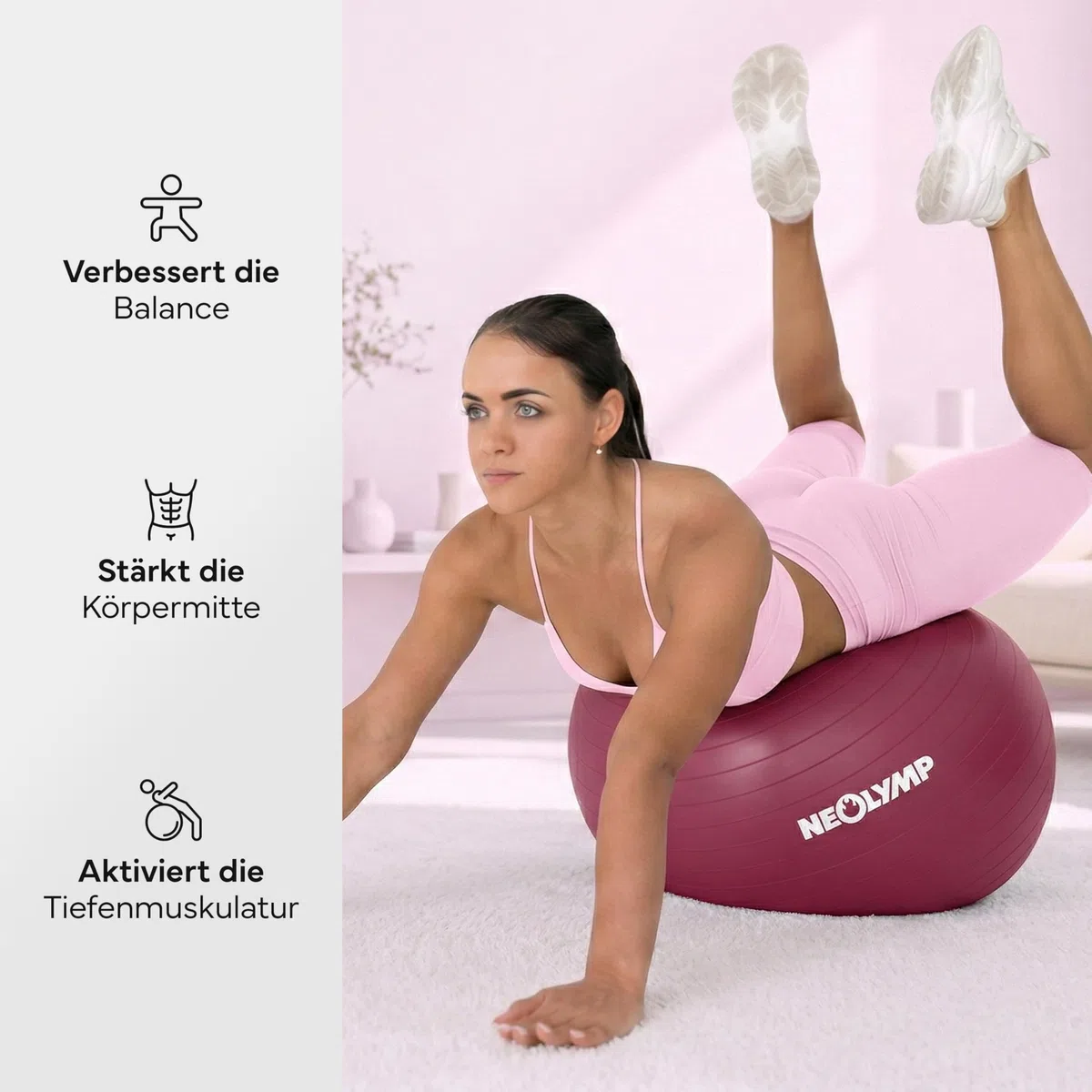 NEOLYMP Gymnastikball - Sitzball Büro ergonomisch in 3 Größen S/M/L - bis 300 kg belastbar, rutschfest & Anti Burst - Pilates Ball, Pezziball, Schwangerschaftsball, Yoga Ball für Homeoffice