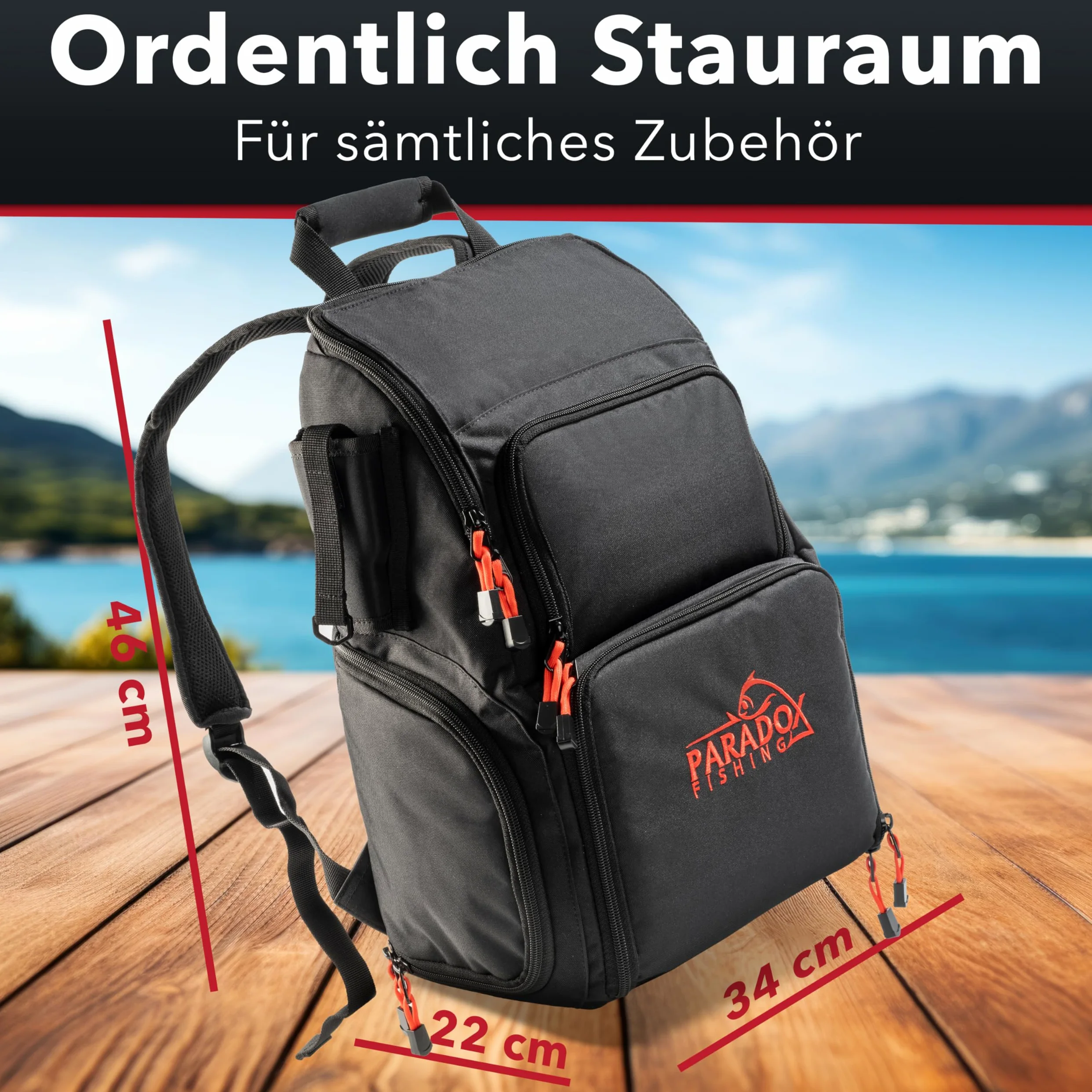 Paradox Fishing Angelrucksack mit Boxen I inkl. 4 Boxen I wasserabweisend I Angeltasche mit Tackle-Boxen Angelkoffer