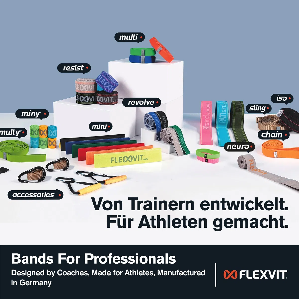FLEXVIT Mini Youth 10er Set - Fitnessbänder für Kinder & Jugendliche | Widerstandsbänder für Schule, Verein, Teamsport, Krafttraining & Athletik | Hautfreundlich, reißfest & waschbar | Made in Germany