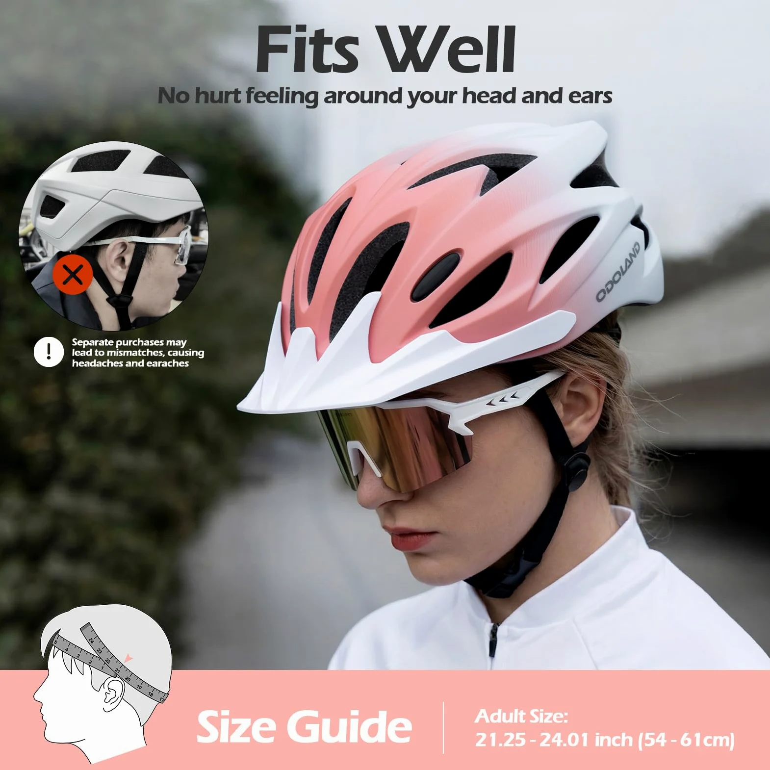 Odoland Fahrradhelm Fahrradbrille Set, Radhelm mit Sportbrille Einstellbarer Rennradhelm Atmungsaktiv MTB Mountainbike Helm für Erwachsene Herren Damen