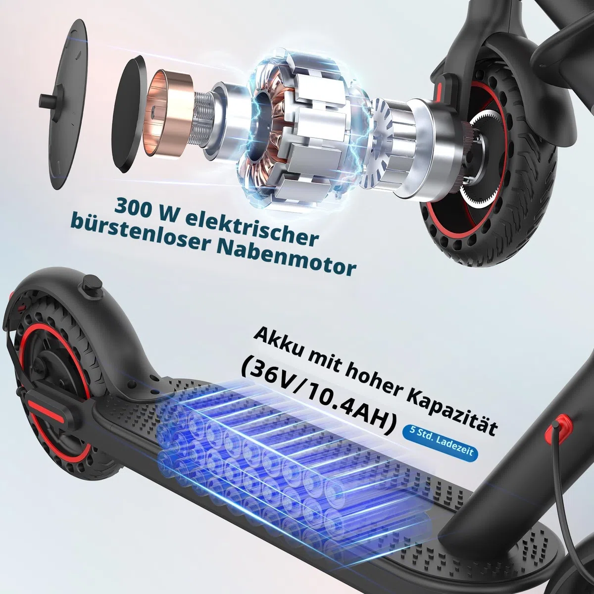 8,5 Zoll Elektroroller, E-Roller mit Straßenzulassung,3 Geschwindigkeitsmodi, 10,4 Ah Klasse A Akku, mit App-Steuerung,35 km Reichweite & 120 kg Tragkraft