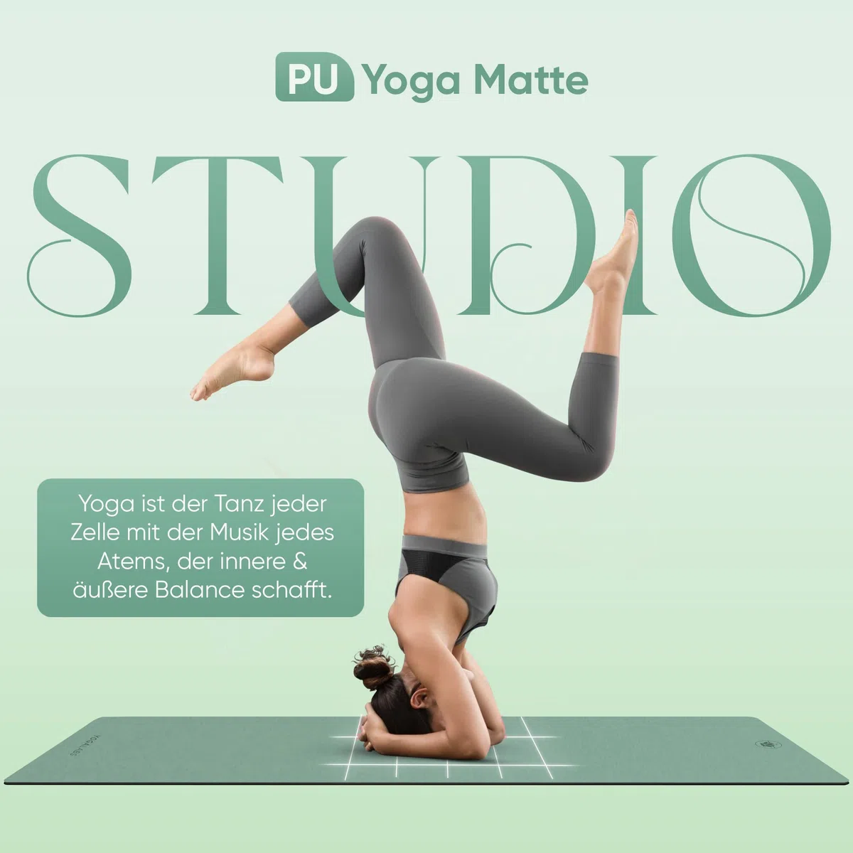 Premium Yoga-Matte STUDIO 185 x 68 x 0,4cm (extra groß) inkl. Gurt aus ECO PU & Naturkautschuk - Antirutsch-Beschichtung Gymnastik & Pilates-Matte 100% nachhaltig, schadstofffrei